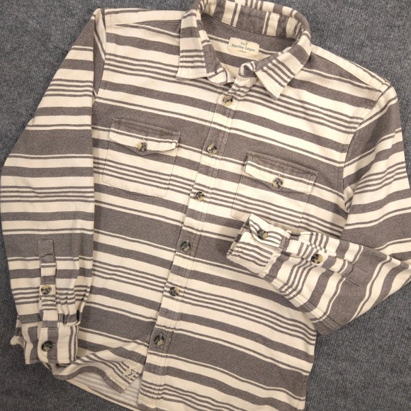 Marine Layer Holden Overshirt Flannel Mens M Gray Striped Flap Pocket Button Up - Picture 1 of 7